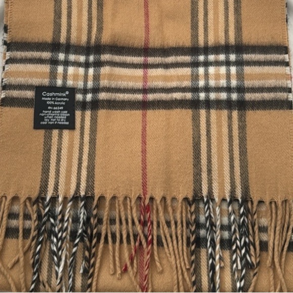 FRAAS CASHMINK Fringe Scarf Unisex Men&Women Plaid Tan Black Red White 10x72 - Picture 8 of 9